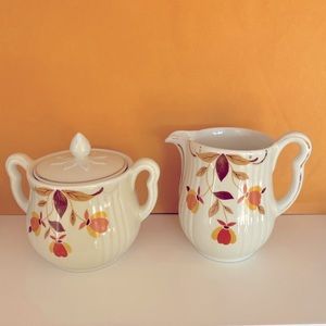 Hall’s Superior Creamer & Sugar Bowl w/lid. Autum Leaf pattern.